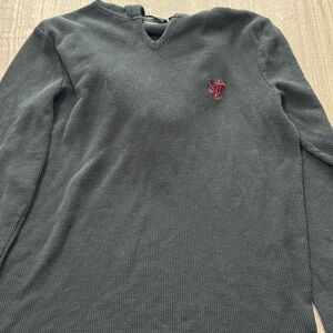 Y2K Vans Dark Gray V-Neck Sweater with Red Logo
